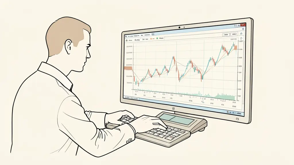 Editorial photograph of a tense trader watching a losing position, hand near the stop-loss control, multiple rapid entries visible on the trading screen